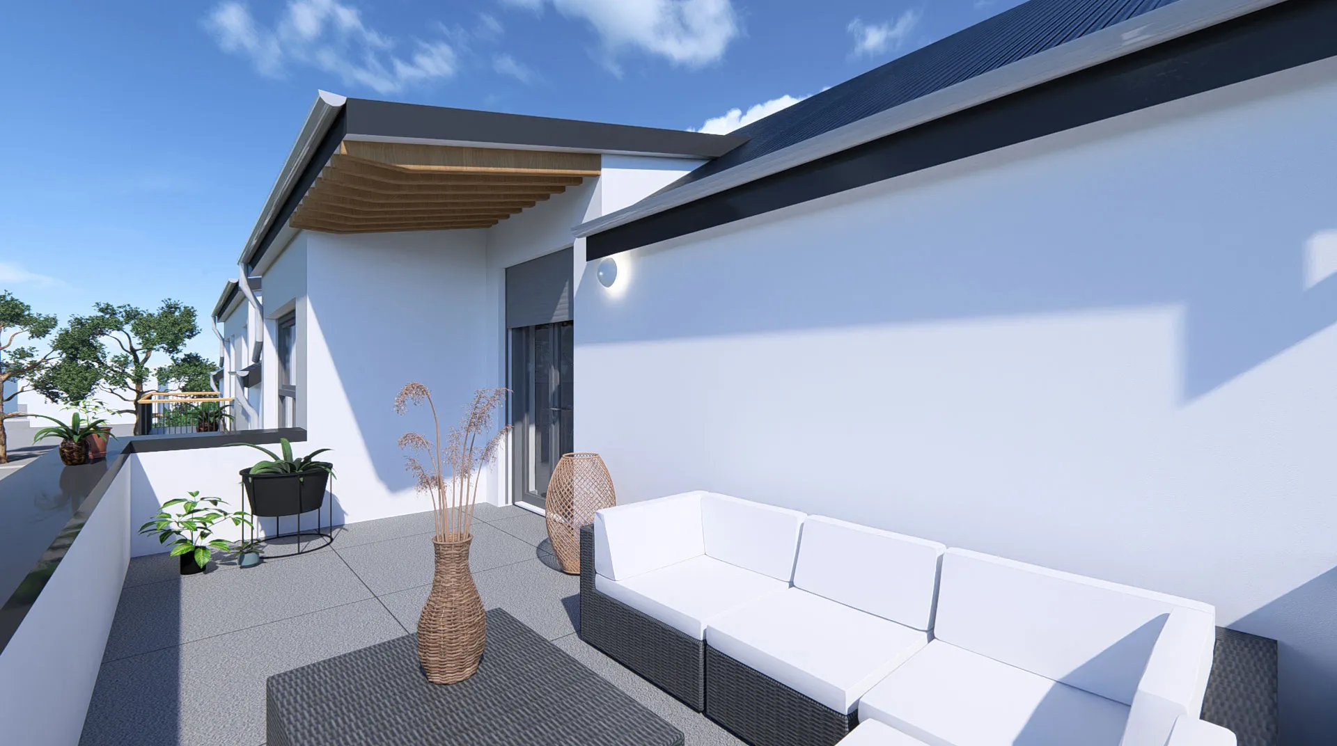 Visualisierung Wohnen am Park, Saarburg: Dachterrasse einer Dachgeschosswohnung